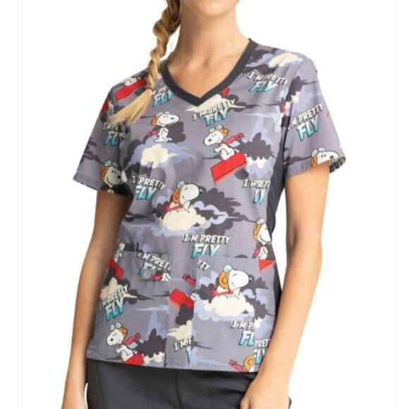 Snoopy Peanuts Scrubs Womens XS Blue New WOT Im Pretty Fly - Picture 1 of 9
